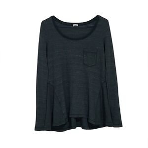 Splendid Green Round Neck Waffle Knit Flowy Hem Long Sleeve Thermal Top